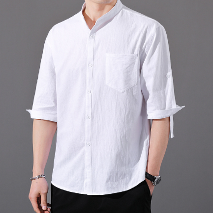 Mandarin Collar Linen Shirt