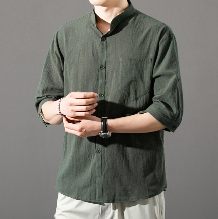 Mandarin Collar Linen Shirt
